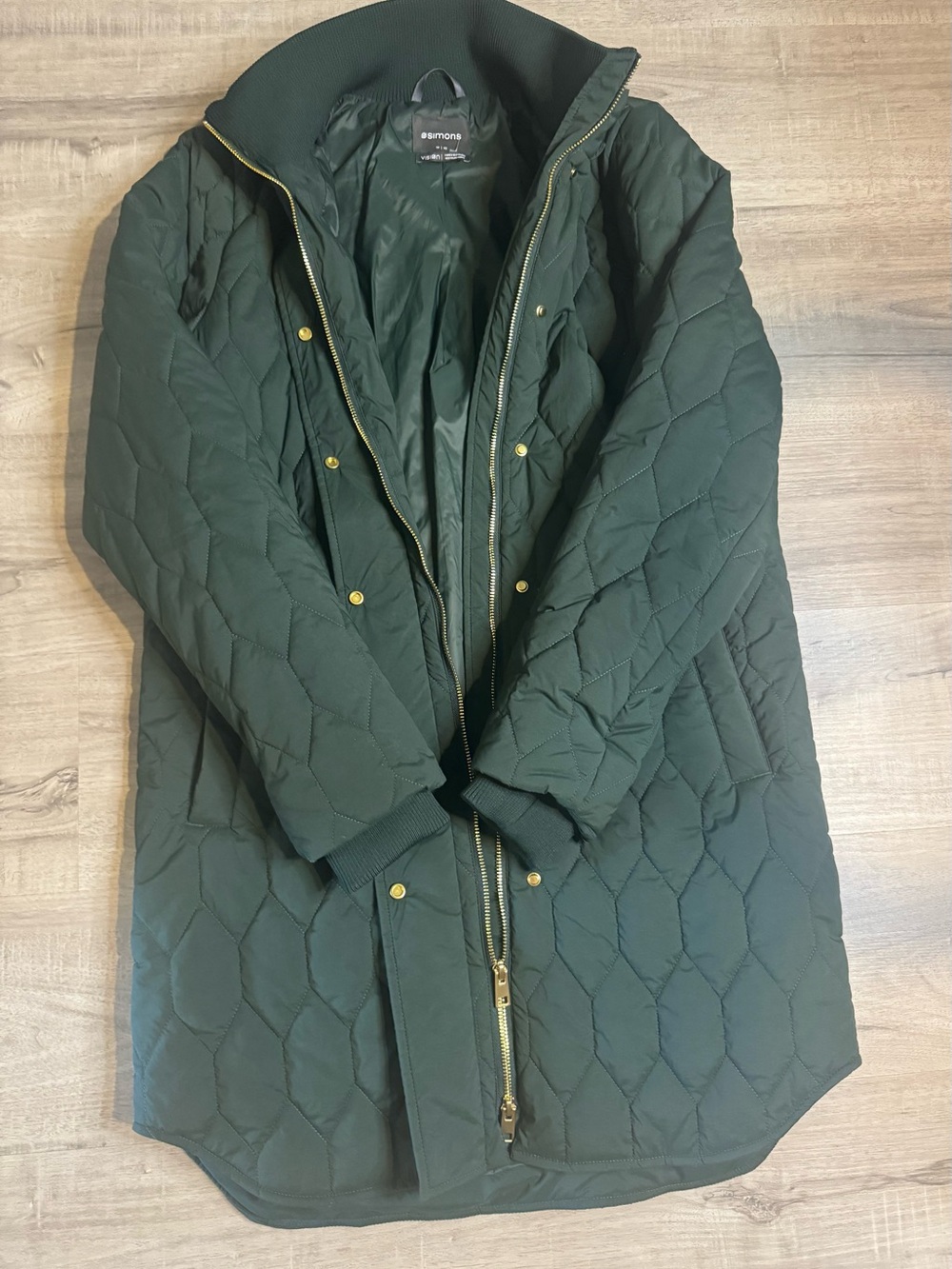 Simons Women’s Green Quilted Long Coat Jacket XS - Picture 7 of 10